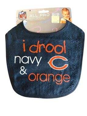 NFL Licensed  Baby Bib - Navy & Orange Bears Logo with I Drool Navy and Orange